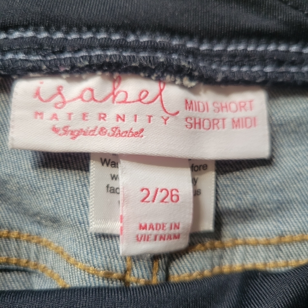 Isabel Maternity full panel distressed midi jean shorts size 2 size 26 - Picture 2 of 5